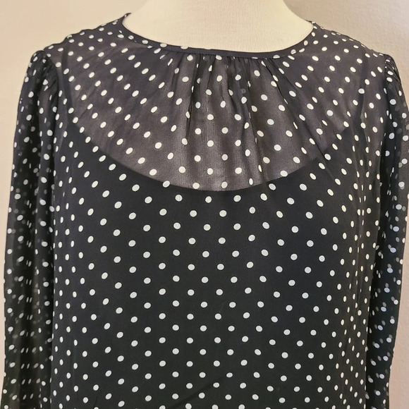 J Crew Puff Sleeve Polka Dot Lightweight Chiffon Top - Picture 2 of 5